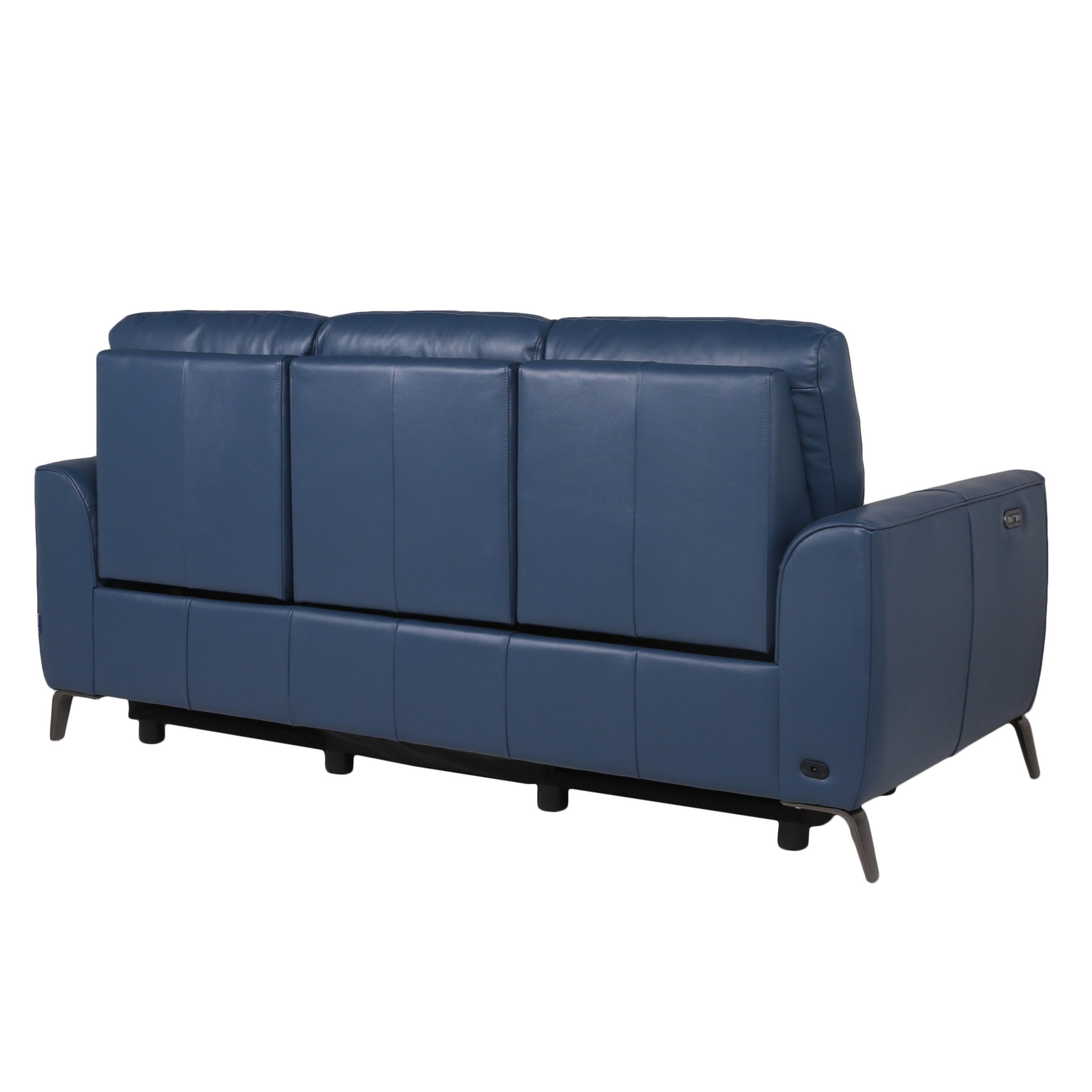 Leather Reclining Sofa Motion Furniture Look Without Compromise Dual Power, Ocean Blue Top Grain Leather Dark Blue Foam Leather 3 Seat