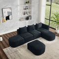 L Shape Sectional Sofa With Right Side Chaise And Ottoman, Modular Sofa, Diy Combination, Loop Yarn Fabric, Black Black Polyester Wood Tight Back Eucalyptus Square Arms Polyester 5 Seat