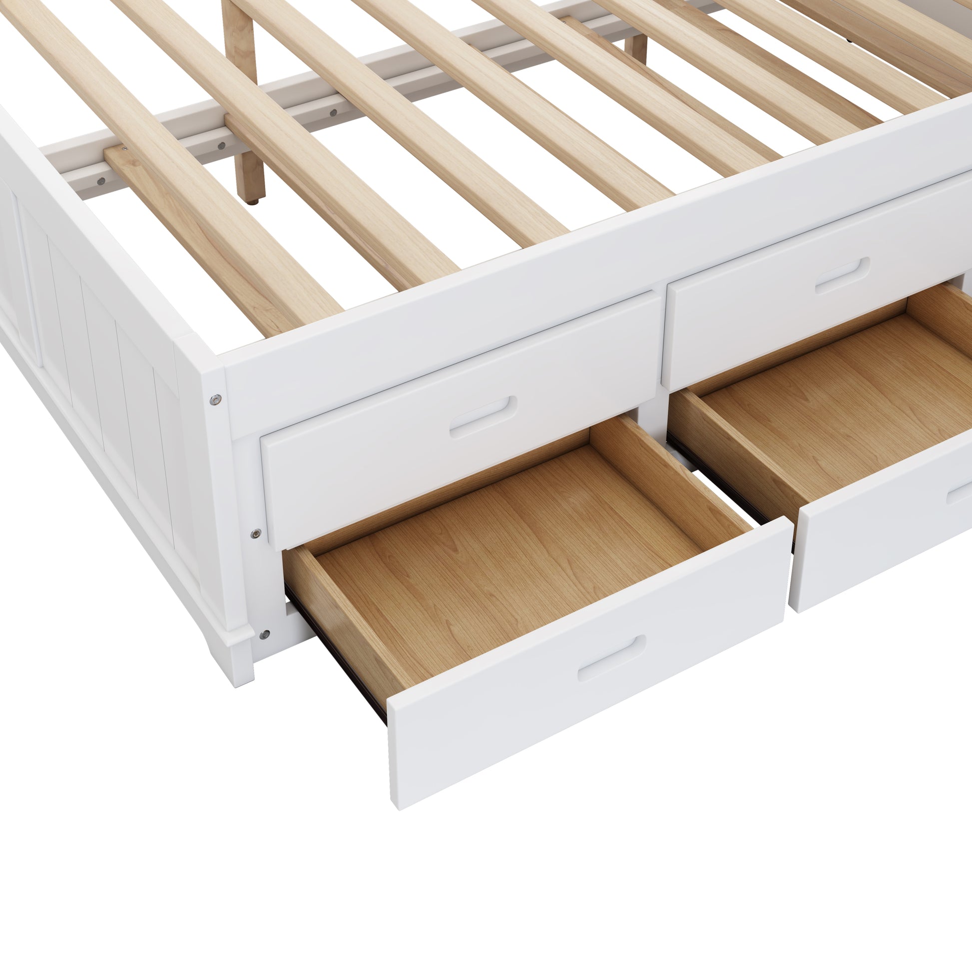 Solid Pine Captain Bookcase Bed With Trundle Bed And 3 Spacious Under Bed Drawers In Casual,Full, White Walnut White Walnut Wood