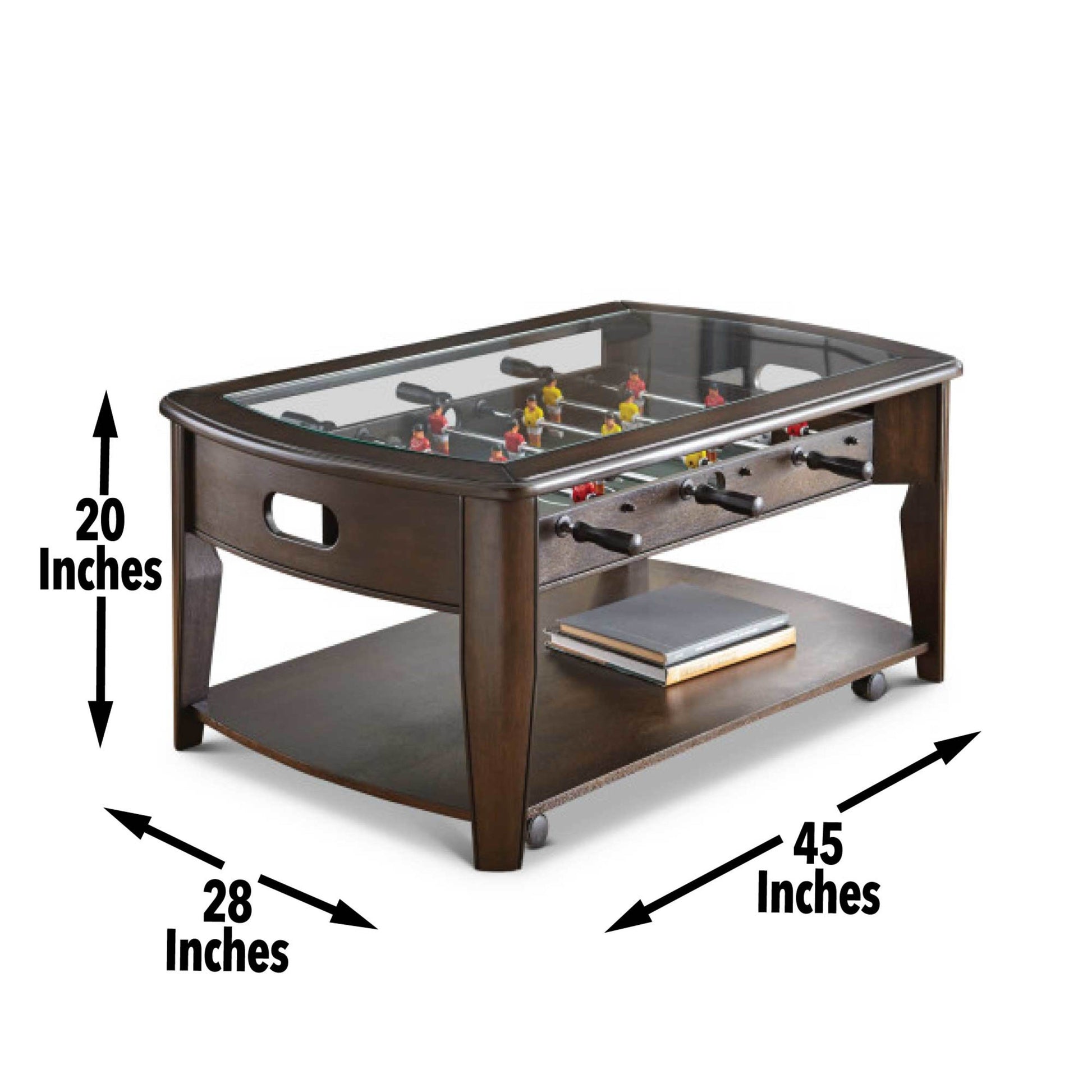 Foosball Cocktail Table Tempered Glass Insert, Locking Casters, Fully Operational Game Fun Addition To Game Or Living Room Cherry Solid Wood Mdf