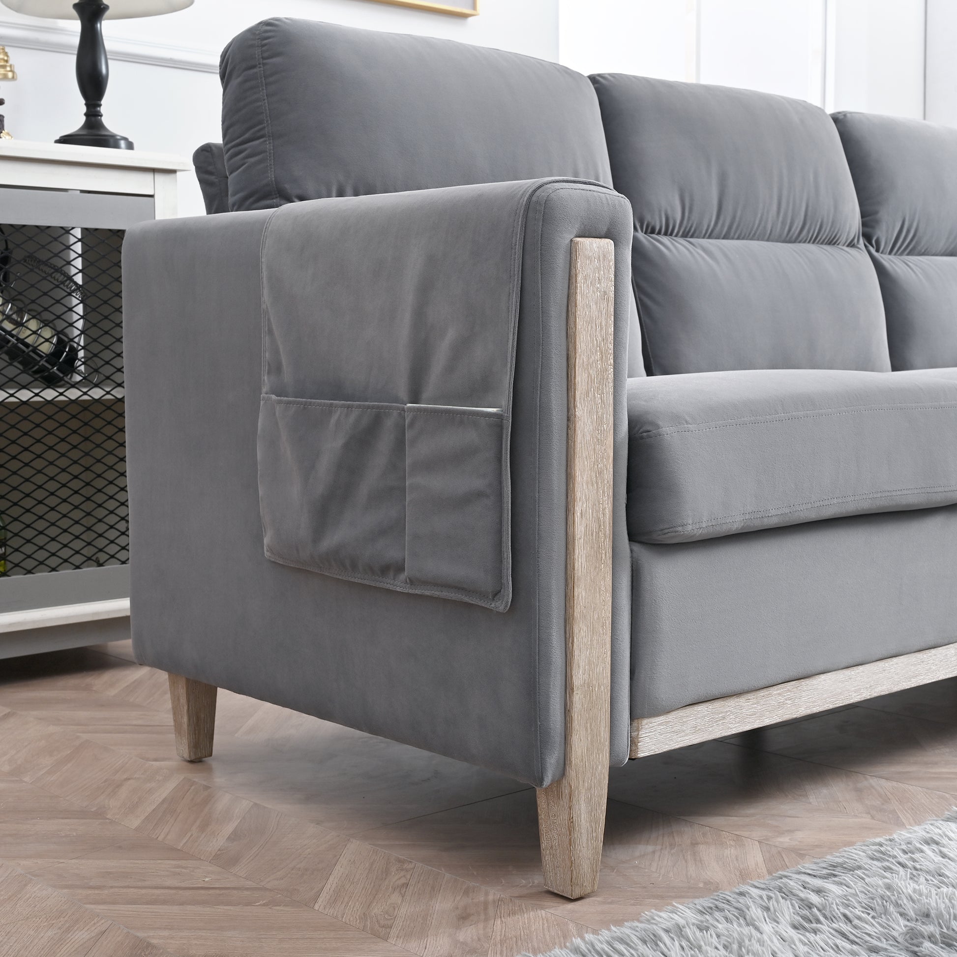 Comfortable Solid Wood Three Seater Sofa Soft Cushions, Durable And Long Lasting,79.5" Sofa Couch For Living Room Gray Fabric Fabric