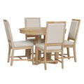 5 Piece Dining Set Extendable Round Table And 4 Upholstered Chairs Farmhouse Dining Set For Kitchen, Dining Room Natural Wood Wash Natural Wood Wash Solid Wood Mdf