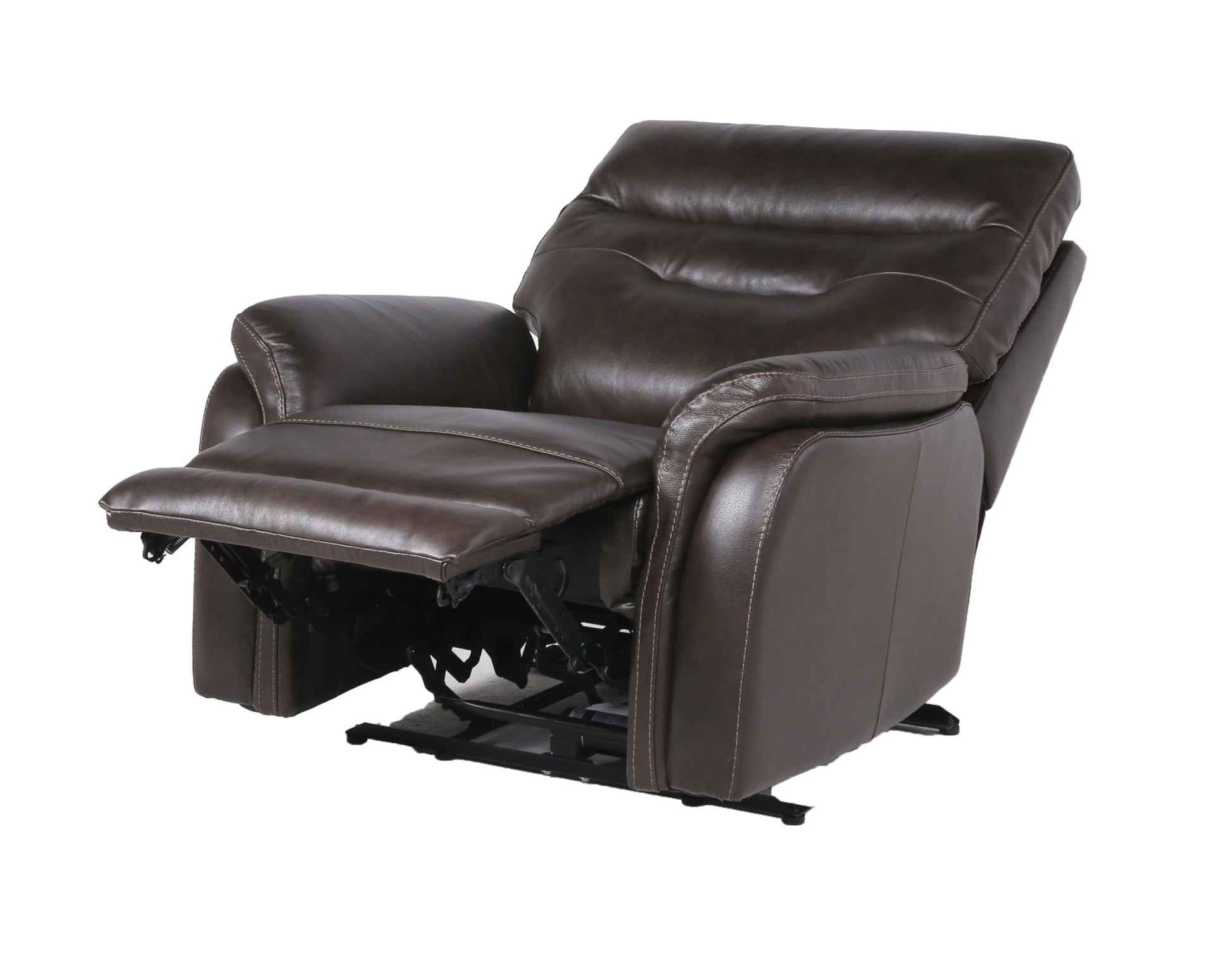 Contemporary Top Grain Leather Recliner Set Power Footrest, Power Headrest Control Panel, Usb Port, Home Button Coffee Foam Leather