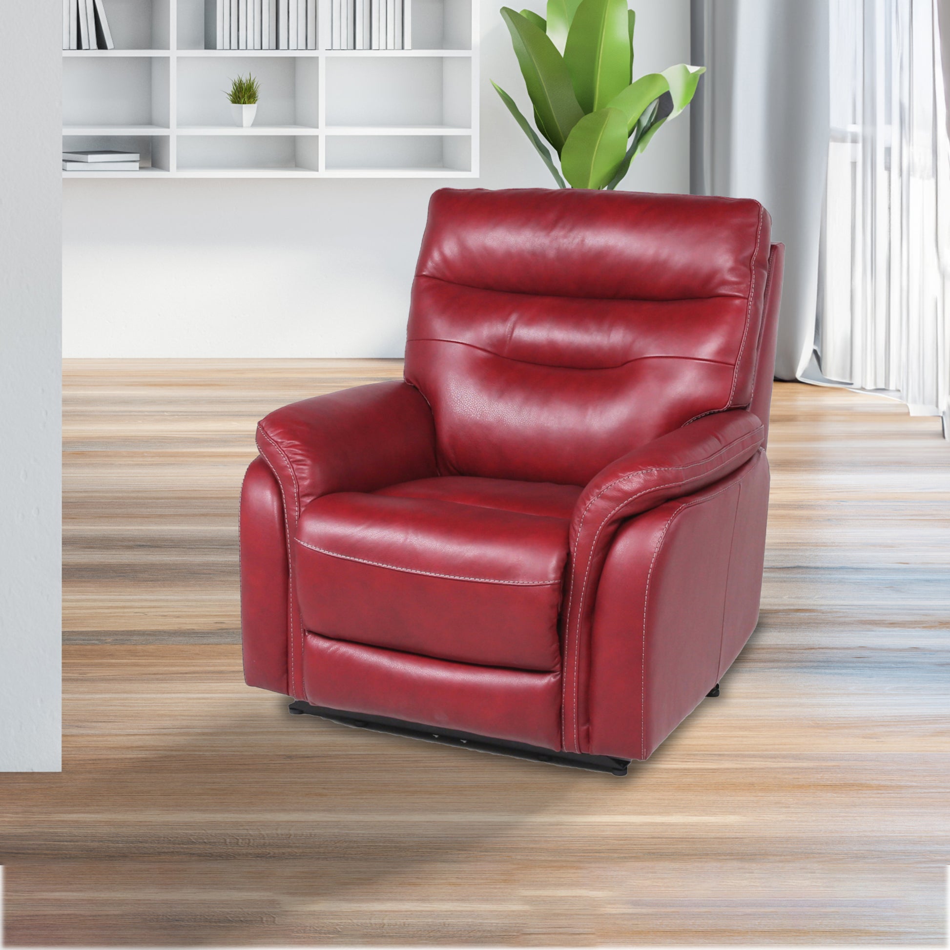 Top Grain Leather Motion Recliner Contemporary Style, Control Panel Usb Charging, Home Button Wine Wine Red Foam Leather