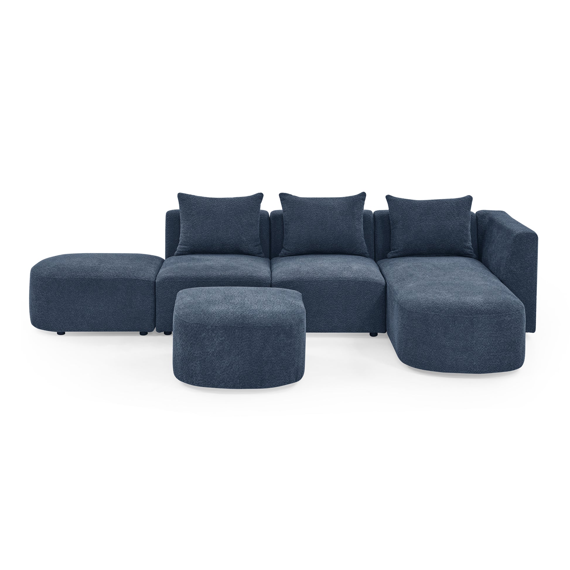 L Shape Sectional Sofa With Right Side Chaise And Ottoman, Modular Sofa, Diy Combination, Loop Yarn Fabric, Navy Navy Polyester Wood Tight Back Eucalyptus Square Arms Polyester 5 Seat