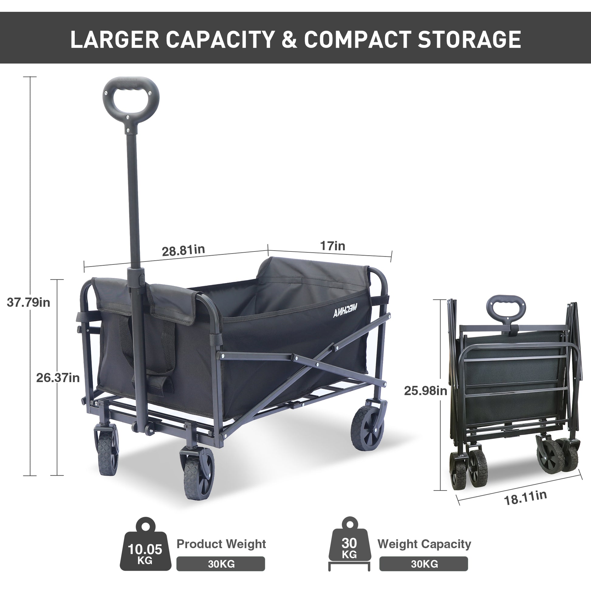 Collapsible Folding Utility Wagon Cart Heavy Duty black-garden & outdoor-oxford fabric
