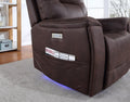 Triple Power Recliner Power Headrest, Power Footrest, Power Lumbar Lighted Cupholders Transitional Design, Brown Brown Foam Fabric