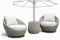 Cozy Outdoor Set Swivel Woven Chairs, Side Table All Weather Resin Wicker, Powder Coated Aluminum, Fully Assembled Sand Foam Wicker