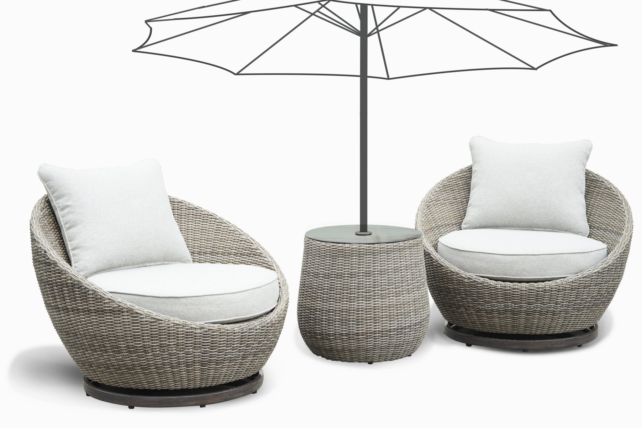 Cozy Outdoor Set Swivel Woven Chairs, Side Table