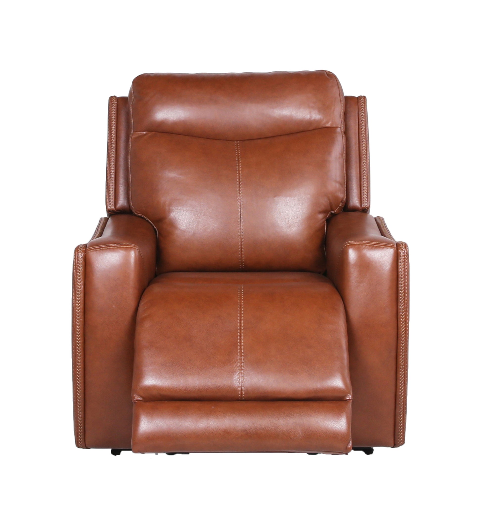 Contemporary Leather Recliner Top Grain Seating, Power Headrest, Power Footrest, Usb Charging Brown Foam Leather