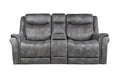 Transitional Console Loveseat Gray Faux Suede, Power Footrest, Power Headrest Concealed Cupholders, Built In Console Comfortable And Durable Design Dark Grey Fabric