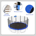 16Ft Trampoline For Kids With Safety Enclosure Net, Basketball Hoop And Ladder, Easy Assembly Round Outdoor Recreational Trampoline Blue Metal