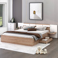 Queen Size Platform Bed With Headboard, Drawers, Shelves, Usb Ports And Sockets, Natural Natural Wood