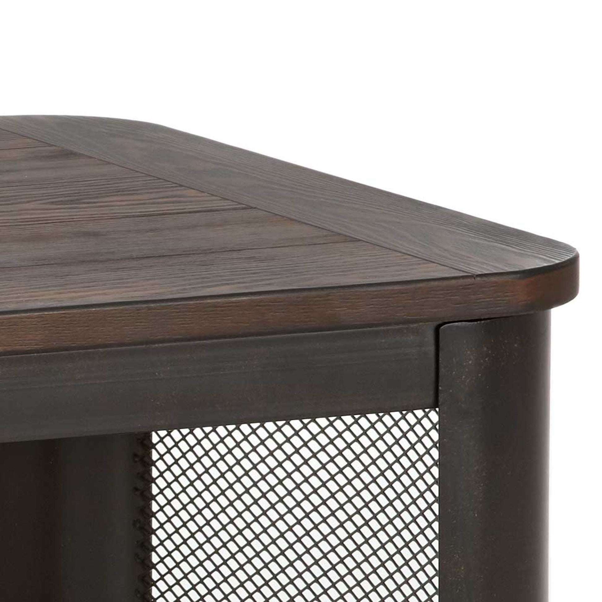 Rustic Wire Brushed End Table Urban Suburban Style Wire Mesh, Industrial Wheels, Rustic Wood Effect Brown Solid Wood Mdf