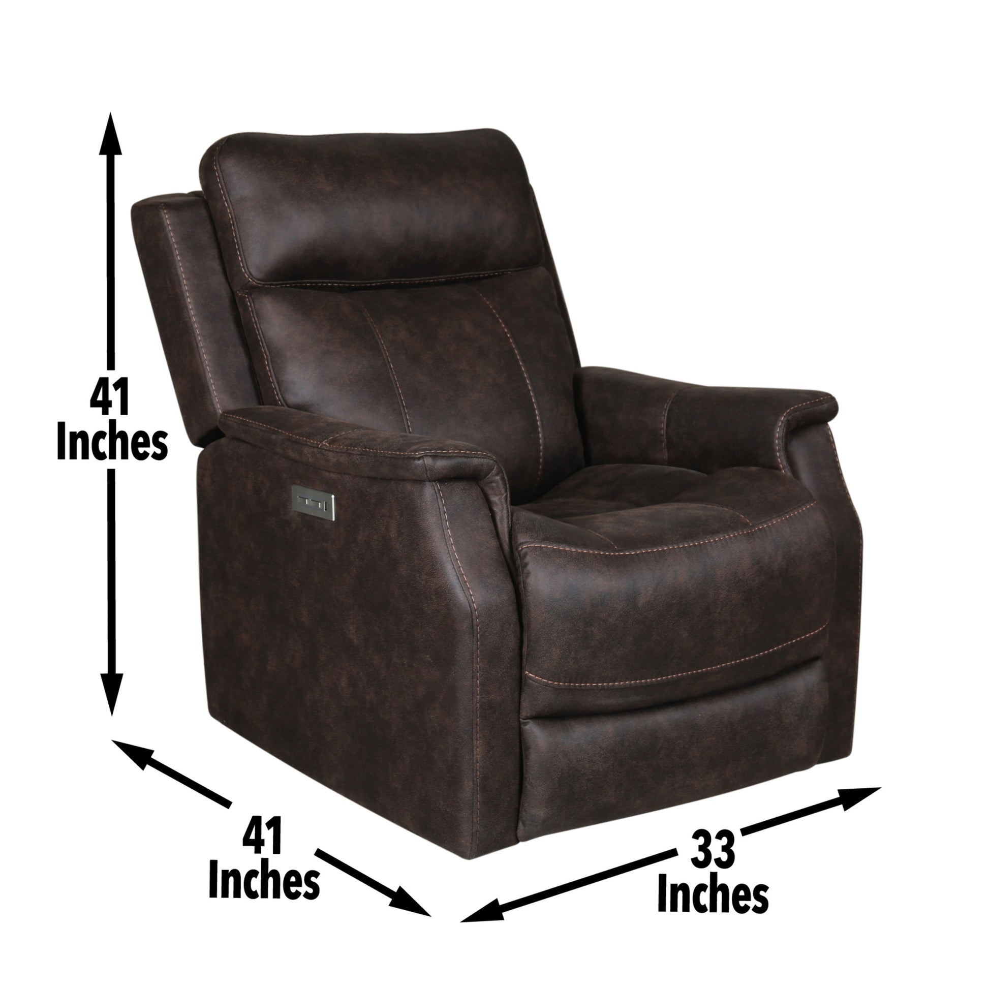 Compact Dual Power Recliner Contemporary Styling, Walnut Power Footrest, Power Headrest, Usb Charging Walnut Foam Fabric