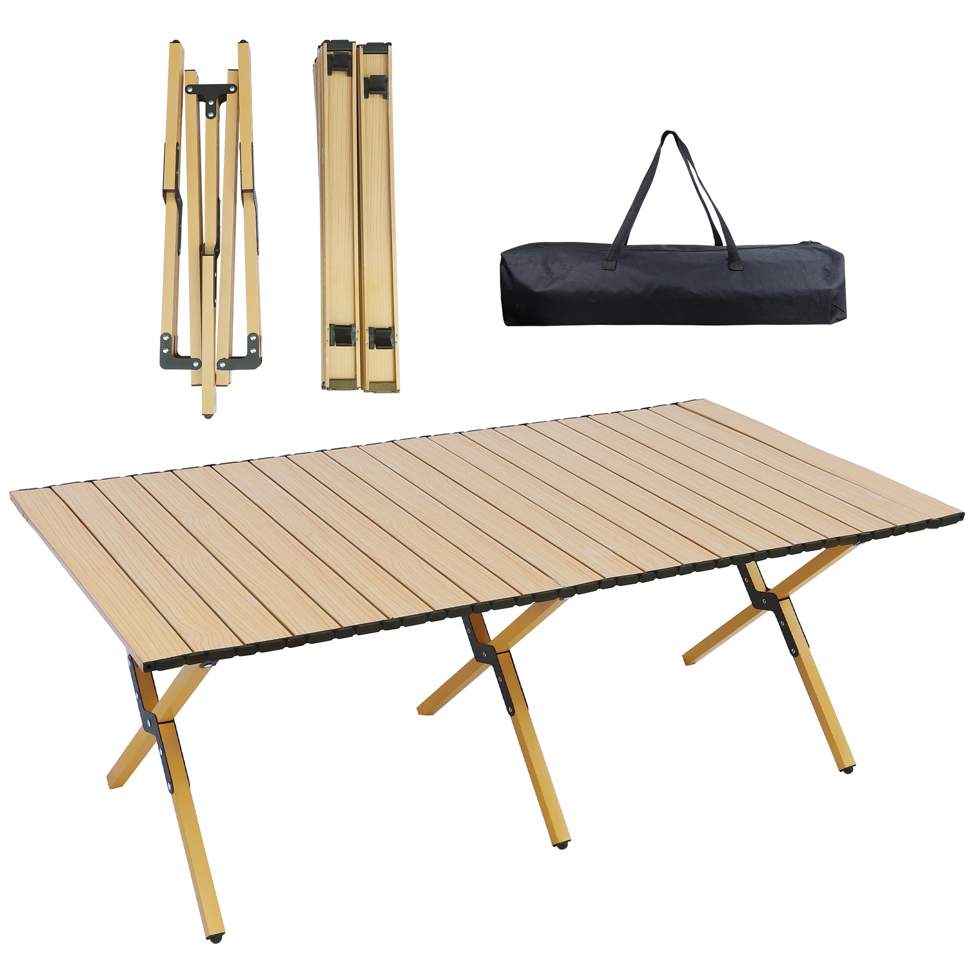 Camping Table Portable Table Folding Table with Carry natural wood-steel