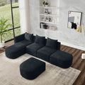 L Shape Sectional Sofa Including Two Single Seats, Left Side Chaise And Two Ottomans, Modular Sofa, Diy Combination, Loop Yarn Fabric, Black Black Polyester Wood Medium Soft Tight Back Eucalyptus Square Arms Polyester 5 Seat