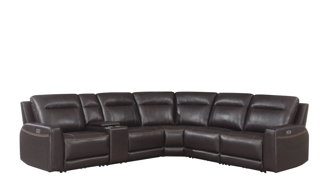 Customizable Dual Power Leather Sectional Top Grain Leather, Power Headrest, Power Footrest Transitional Styling, Perfect Fit Burgundy Foam Leather