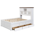 Solid Pine Captain Bookcase Bed With Trundle Bed And 3 Spacious Under Bed Drawers In Casual,Full, White Walnut White Walnut Wood