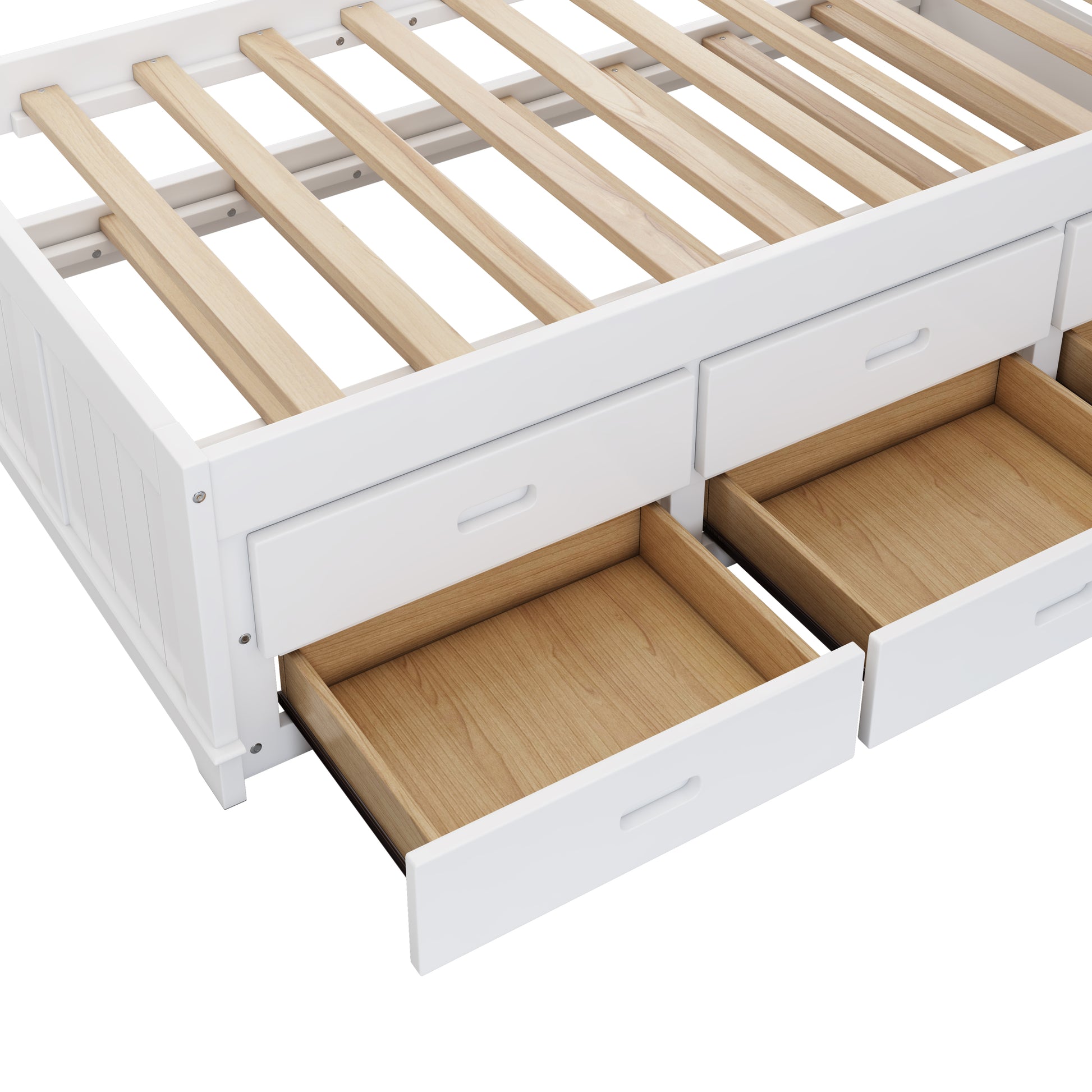 Solid Pine Captain Bookcase Bed With Trundle Bed And 3 Spacious Under Bed Drawers In Casual,Full, White Walnut White Walnut Wood