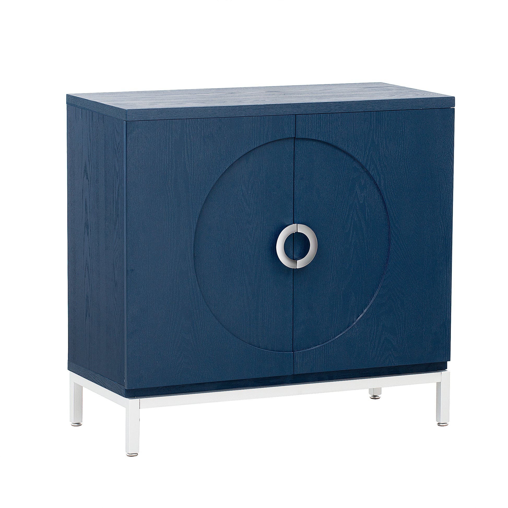 Simple Storage Cabinet Accent Cabinet With Solid Wood Veneer And Metal Leg Frame For Living Room, Entryway, Dining Room Navy Navy Mdf