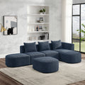 L Shape Sectional Sofa With Right Side Chaise And Ottoman, Modular Sofa, Diy Combination, Loop Yarn Fabric, Navy Navy Polyester Wood Tight Back Eucalyptus Square Arms Polyester 5 Seat