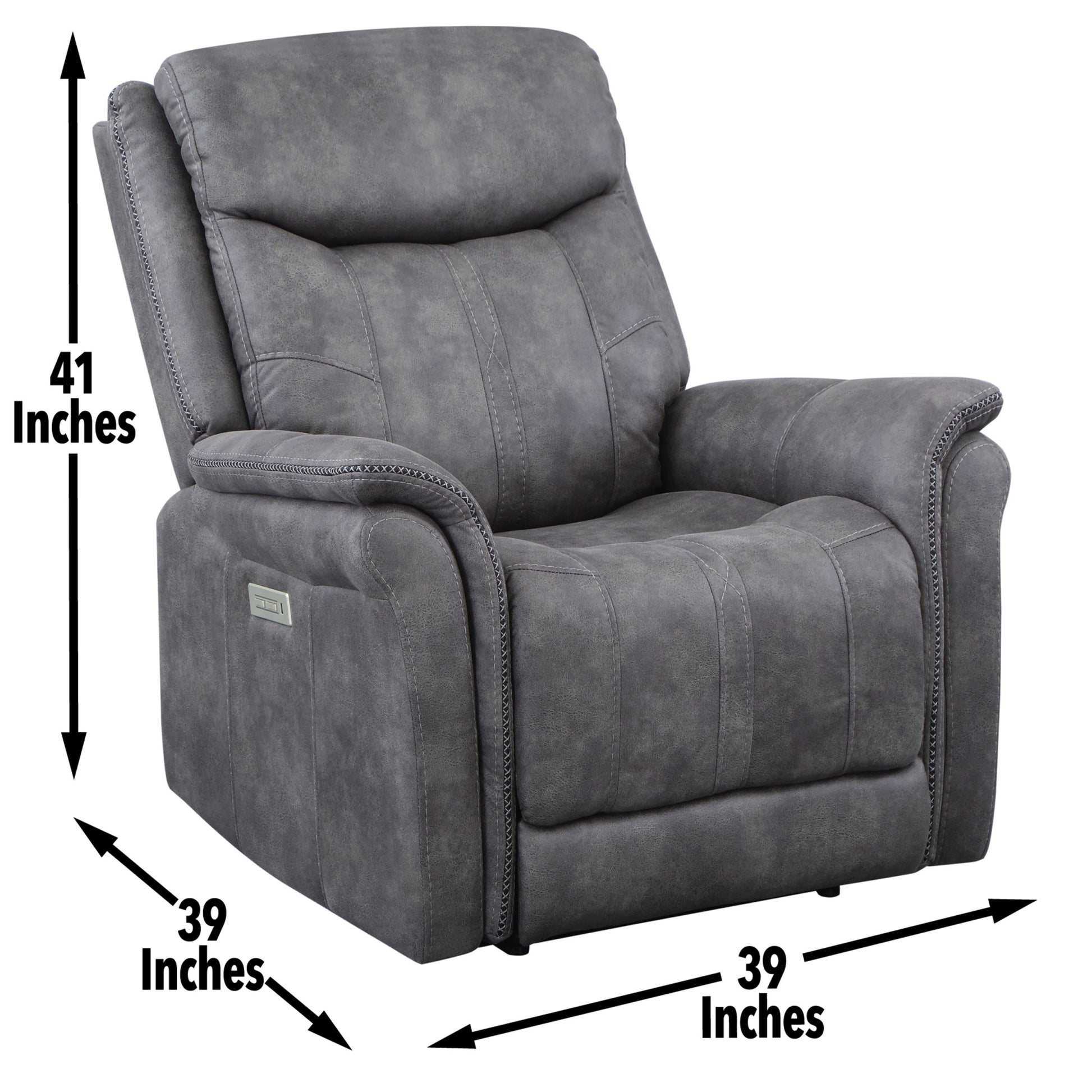 Traditional Modern Power Reclining Collection Cool Gray Microsuede, Dual Power Reclining Usb Charging Port, All Close Button, Unmatched Comfort Grey Foam Fabric