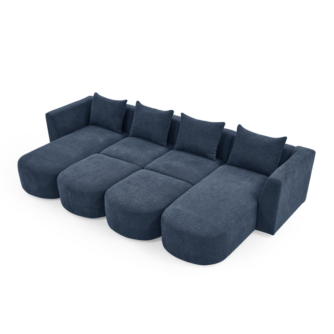 U Shape Sectional Sofa Including Two Single Seat, Two Chaises And Two Ottomans, Modular Sofa, Diy Combination, Loop Yarn Fabric, Navy Navy Polyester Wood Medium Soft Tight Back Eucalyptus Square Arms Polyester 6 Seat