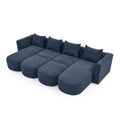 U Shape Sectional Sofa Including Two Single Seat, Two Chaises And Two Ottomans, Modular Sofa, Diy Combination, Loop Yarn Fabric, Navy Navy Polyester Wood Medium Soft Tight Back Eucalyptus Square Arms Polyester 6 Seat