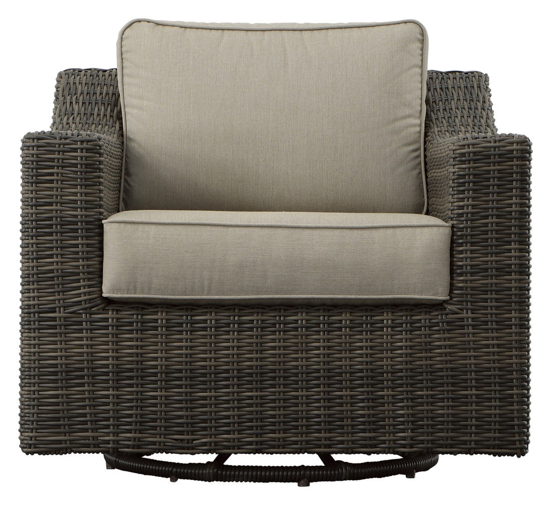 Classic Swivel Chair Outdoor Half Round Resin Wicker, 360 Swivel, Cushioned Light Brown Wicker