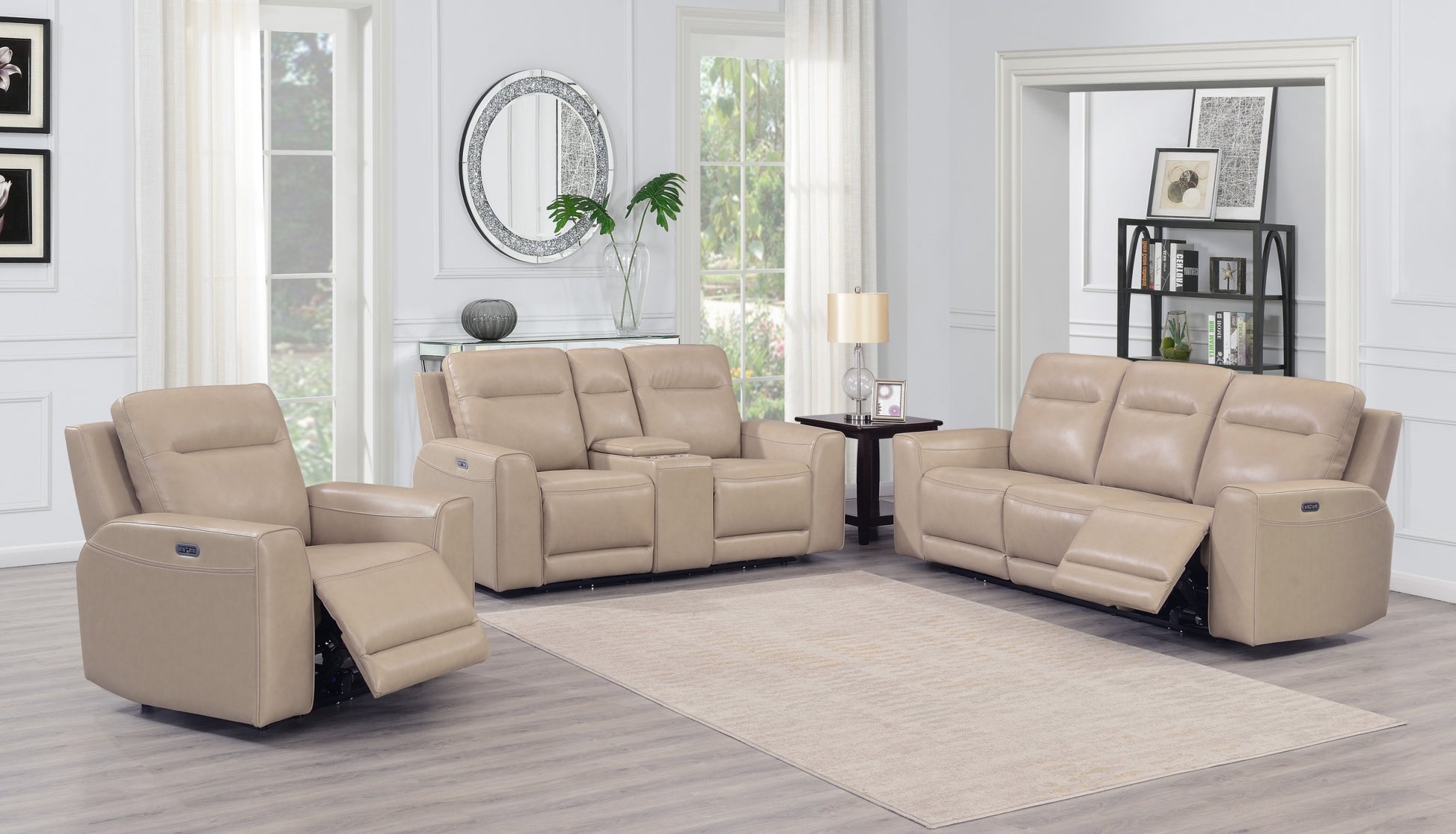 Updated Leather Power Reclining Group Top Grain Leather, Dual Power Footrest And Articulating Headrest Stylish And Comfortable Tan Foam Leather