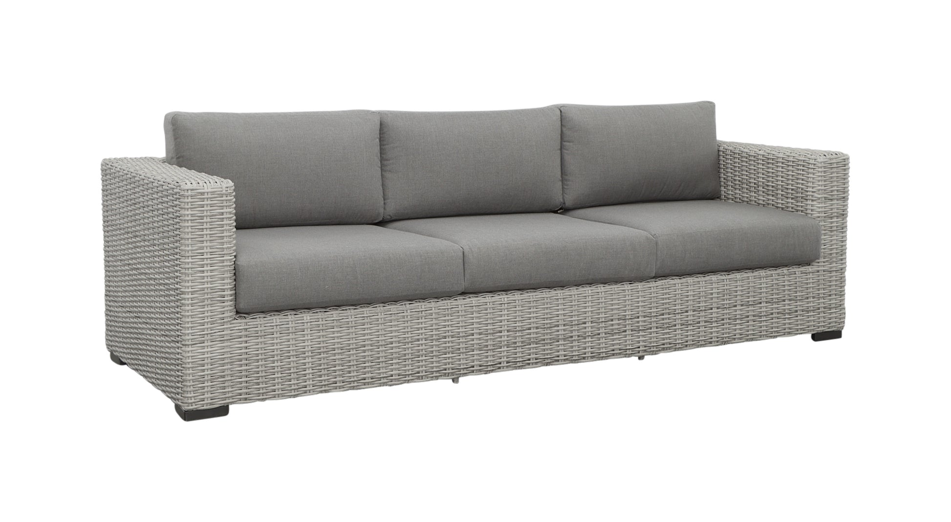 Deep Cushioned Outdoor Sofa W Half Round Wicker Hdpe Resin Wicker, Solution Dyed Acrylic Covers Light Gray Wicker