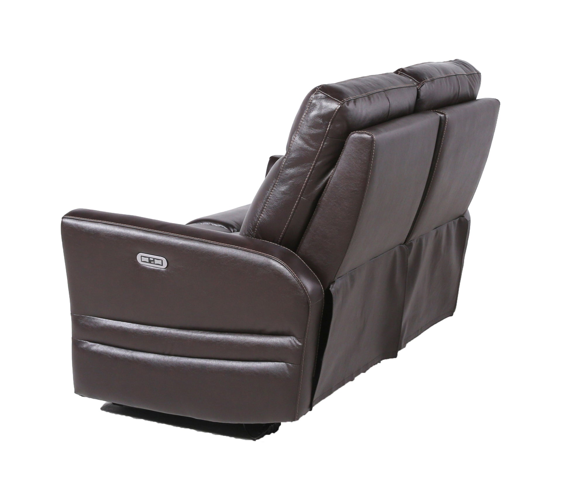 Sophisticated Motion Loveseat Top Grain Leather, Power Leg Rest, Power Articulating Headrest Vertical Channel Back, Beveled Leg Rest Brown Foam Leather