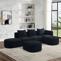 L Shape Sectional Sofa With Right Side Chaise And Ottoman, Modular Sofa, Diy Combination, Loop Yarn Fabric, Black Black Polyester Wood Tight Back Eucalyptus Square Arms Polyester 5 Seat