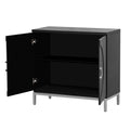 Simple Storage Cabinet Accent Cabinet With Solid Wood Veneer And Metal Leg Frame For Living Room, Entryway, Dining Room Black Black Mdf