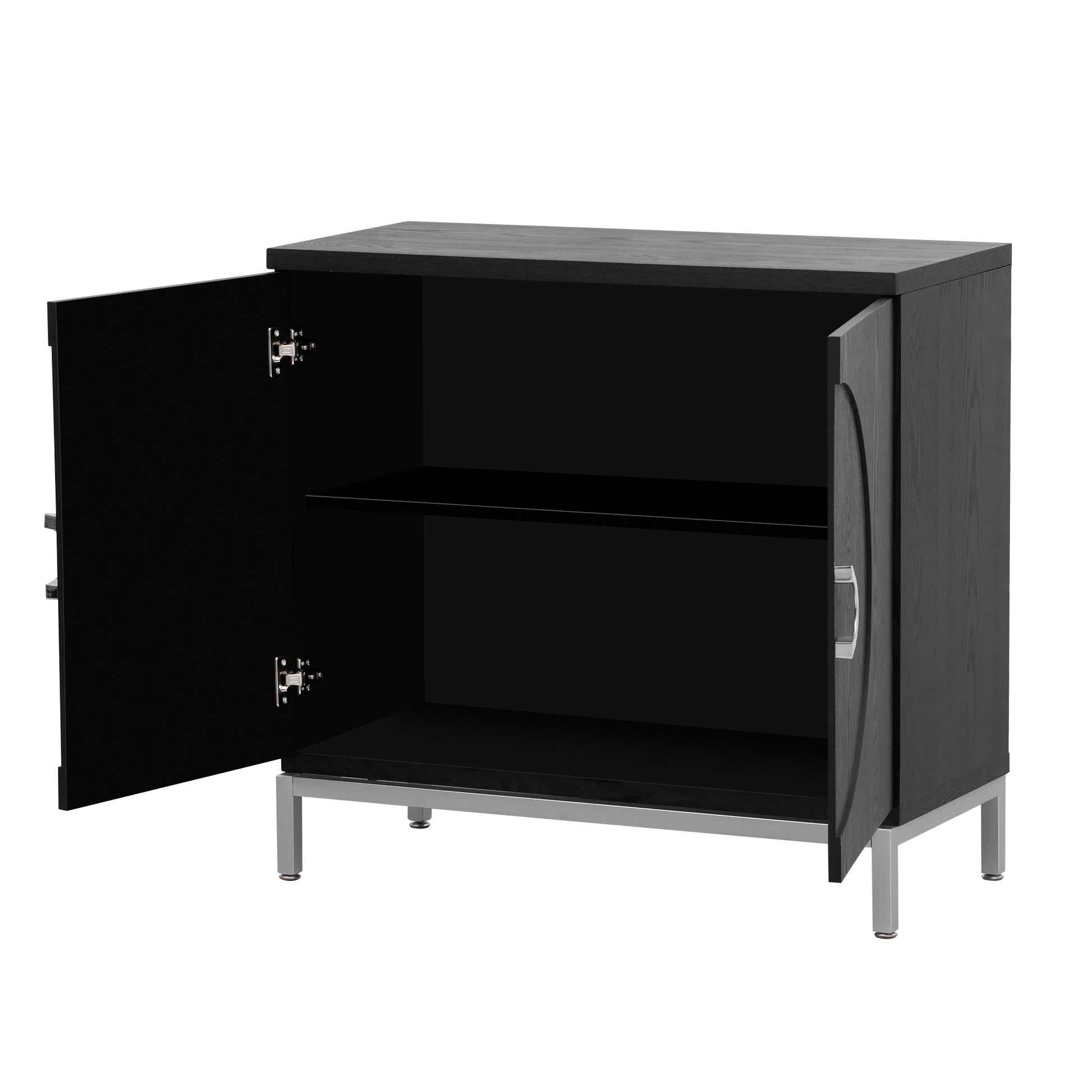 Simple Storage Cabinet Accent Cabinet With Solid Wood Veneer And Metal Leg Frame For Living Room, Entryway, Dining Room Black Black Mdf