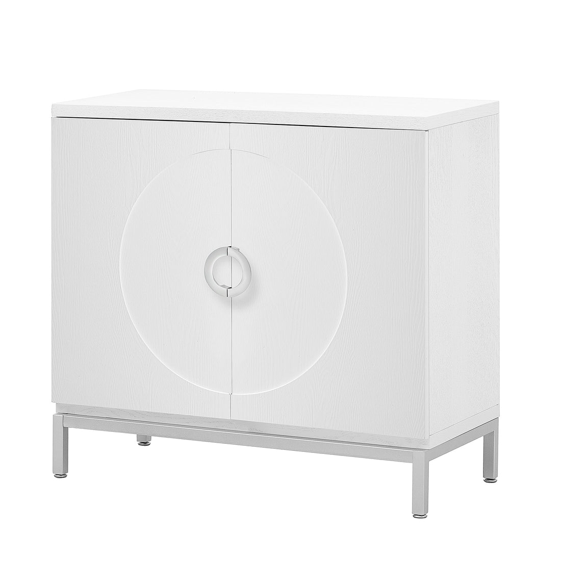 Simple Storage Cabinet Accent Cabinet With Solid Wood Veneer And Metal Leg Frame For Living Room, Entryway, Dining Room White White Mdf