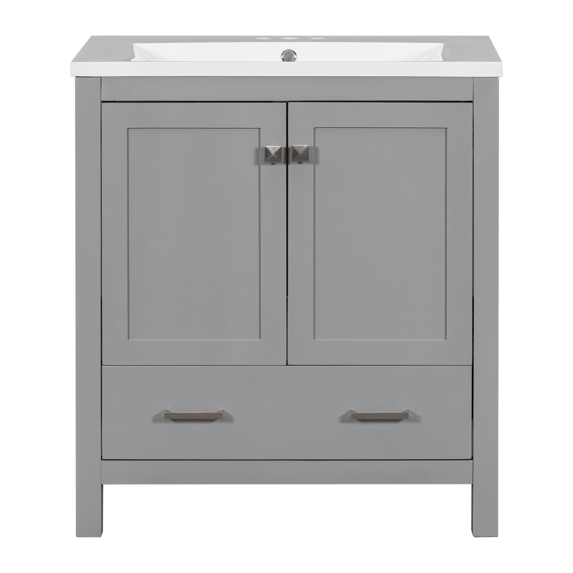 30" Grey Bathroom Vanity With Single Sink, Combo Cabinet Undermount Sink, Bathroom Storage Cabinet With 2 Doors And A Drawer, Soft Closing, Multifunctional Storage, Solid Wood Frame Grey Solid Wood Mdf Resin