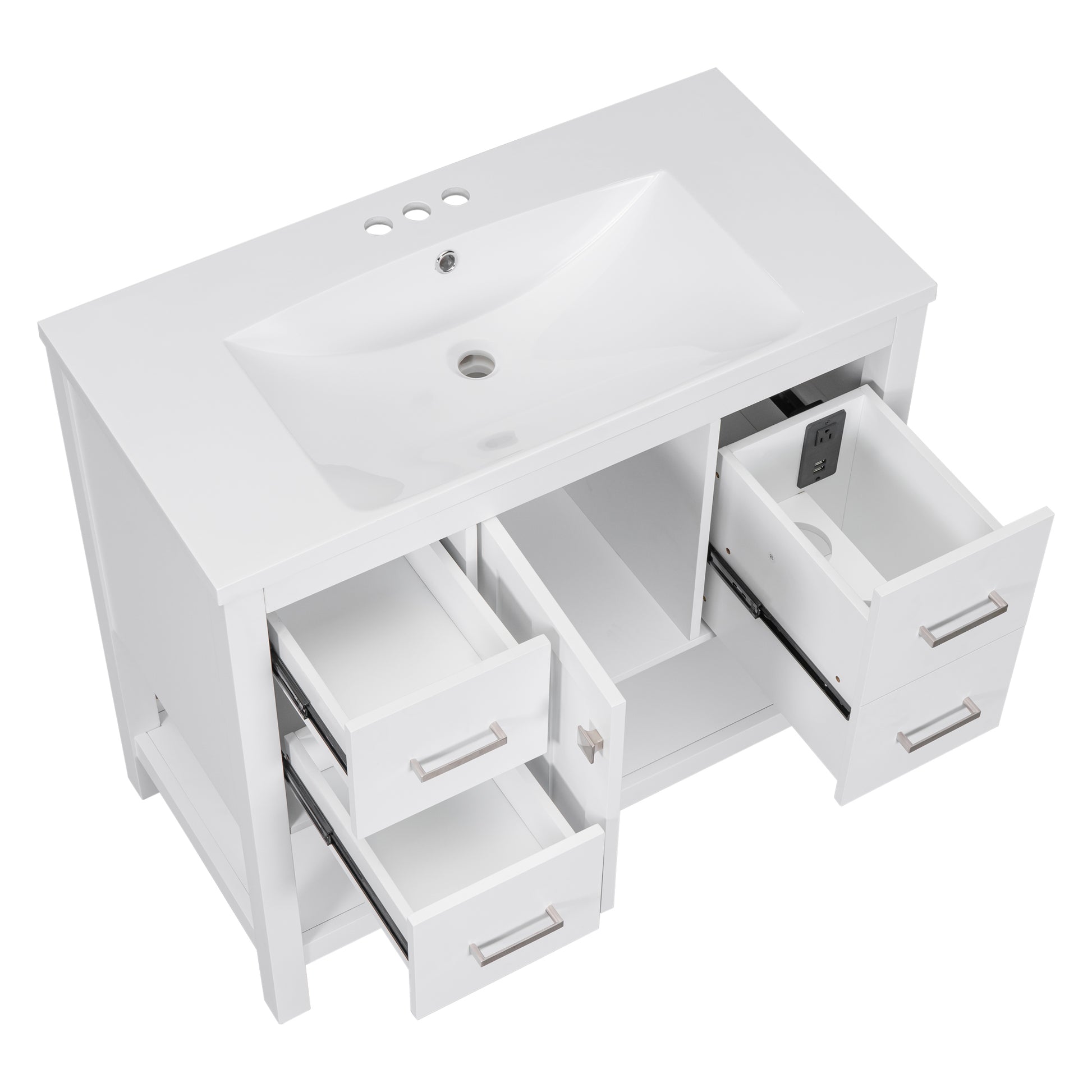 36" White Modern Bathroom Vanity With Usb,Two Shallow Drawers, One Deep Drawer,One Door,Single Resin Sink,Small Bathroom Organization Cabinet White Solid Wood Mdf Resin