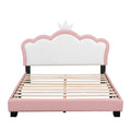 Full Size Upholstered Princess Bed With Crown Headboard,Full Size Platform Bed With Headboard And Footboard,White Pink Pink Pu