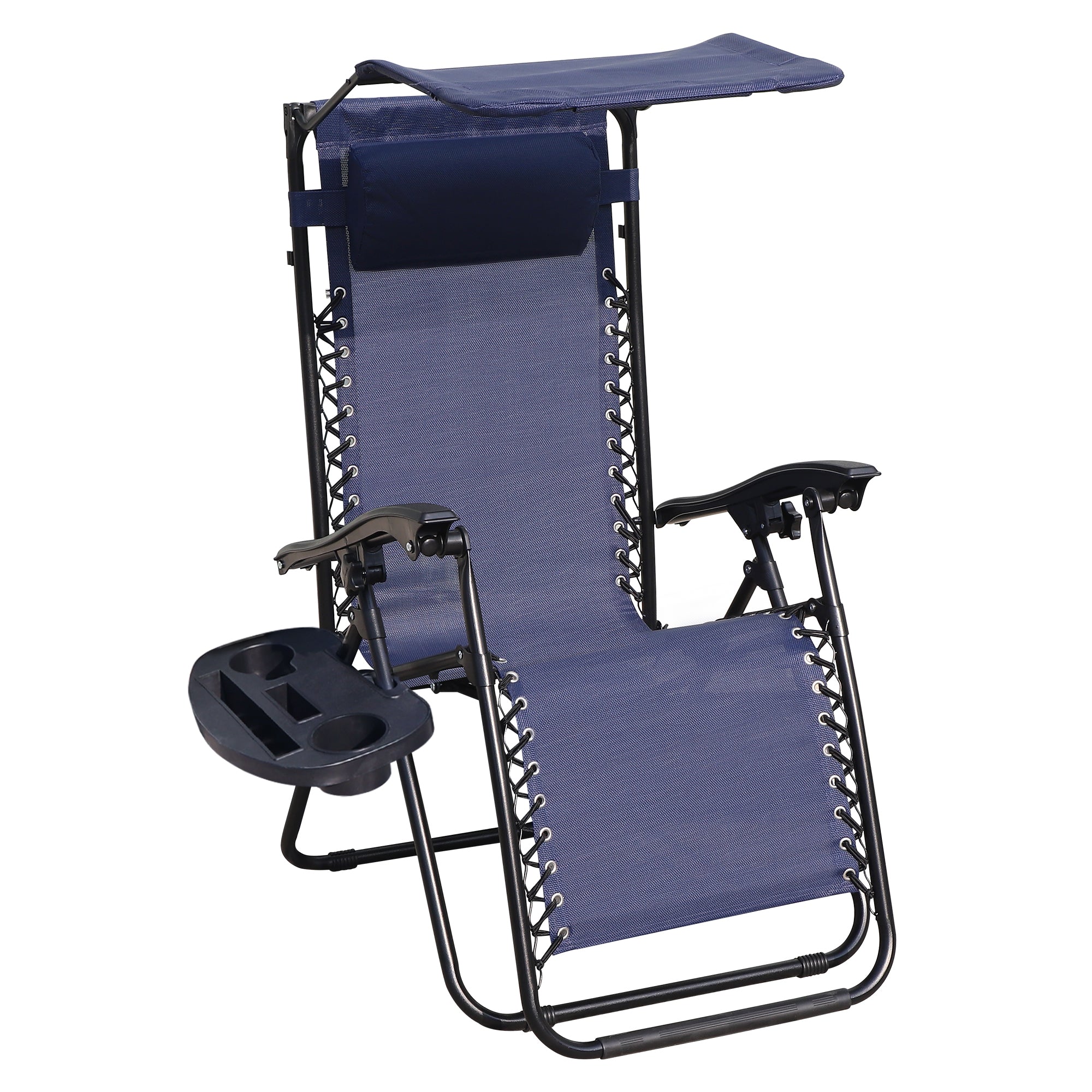 Lounge Chair Adjustable Recliner w Pillow Outdoor Camp navy blue-steel