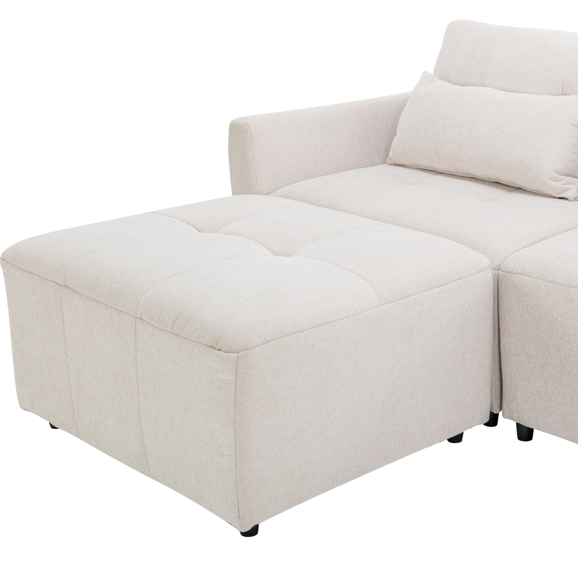 113.3" Convertible Sectional Sofa Couch 3 Seat L Shaped Sofa With Movable Ottoman And Usb For Apartment, Living Room, Bedroom, Beige Beige Chenille 3 Seat