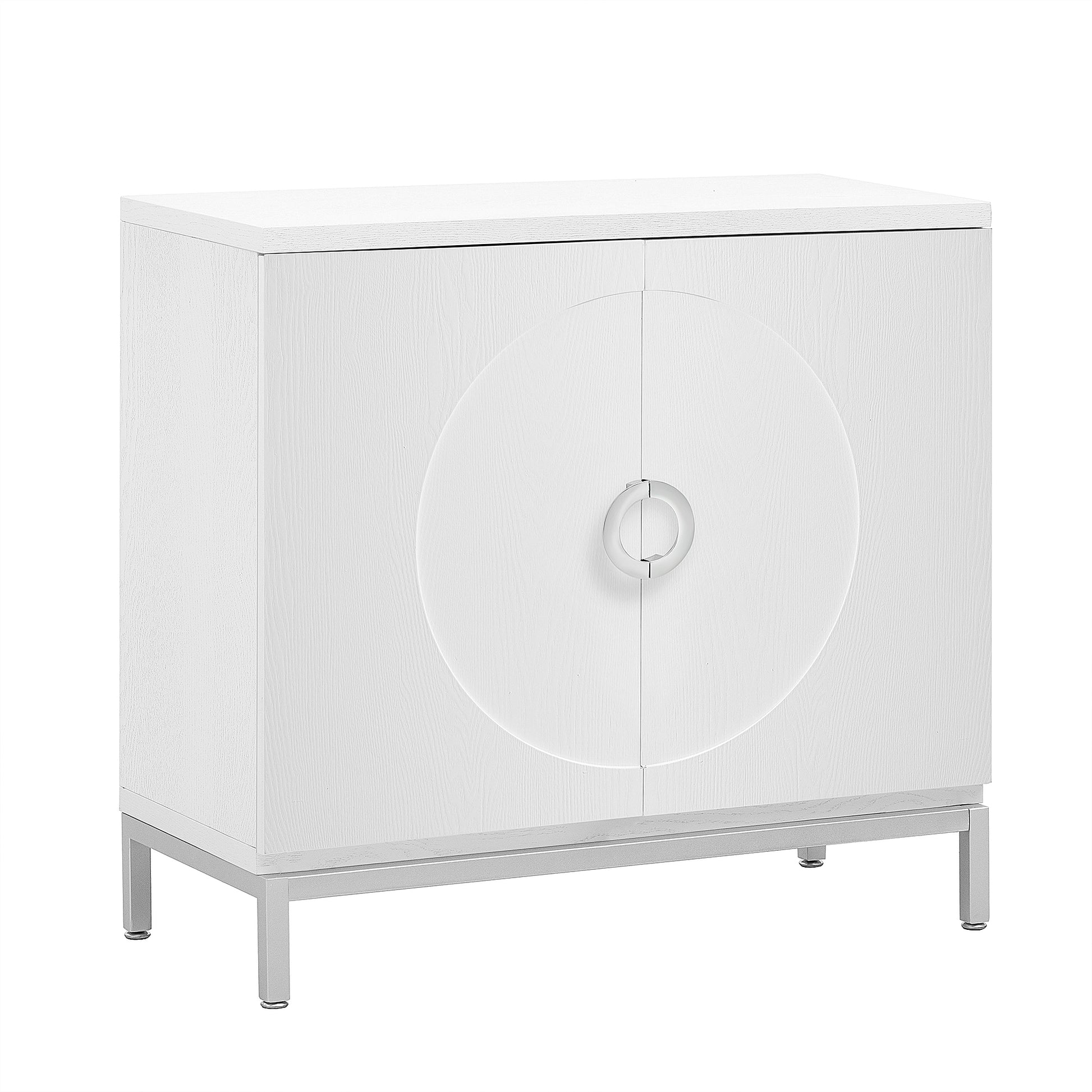 Simple Storage Cabinet Accent Cabinet With Solid Wood Veneer And Metal Leg Frame For Living Room, Entryway, Dining Room White White Mdf