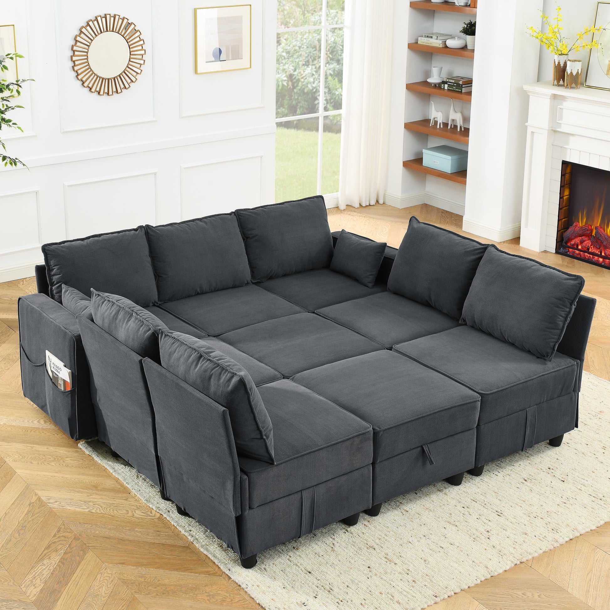 Middle Seat Of Module Sofa Without Armrest, Gray Corduroy Velvet Navy Corduroy