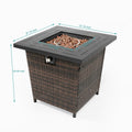 28Inch Wicker Square Fire Pit Table Black Brown Rattan