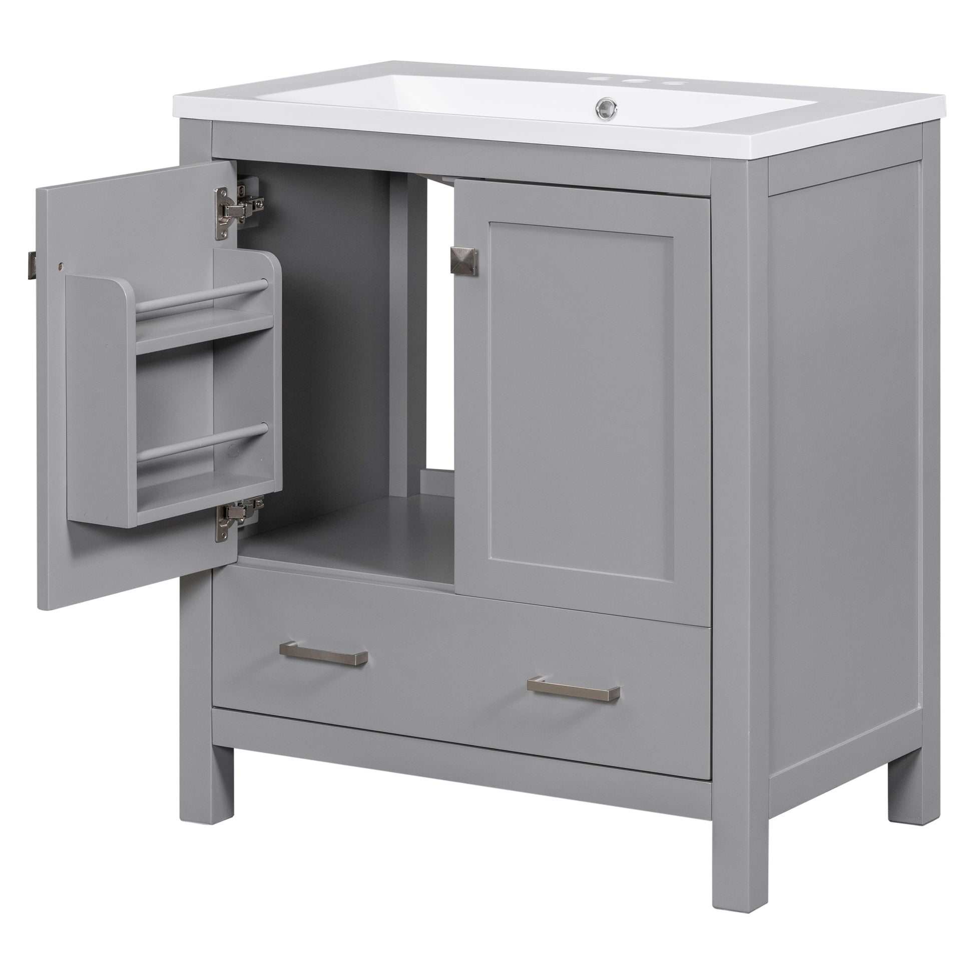 30" Grey Bathroom Vanity With Single Sink, Combo Cabinet Undermount Sink, Bathroom Storage Cabinet With 2 Doors And A Drawer, Soft Closing, Multifunctional Storage, Solid Wood Frame Grey Solid Wood Mdf Resin