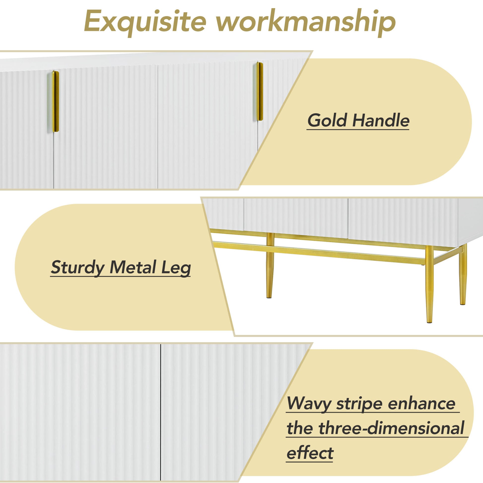 Modern Elegant 4 door Sideboard Gold Metal white-particle board