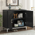 Simple Storage Cabinet Accent Cabinet With Solid Wood Veneer And Metal Leg Frame For Living Room, Entryway, Dining Room Black Black Mdf