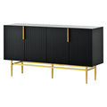 Modern Elegant 4 Door Sideboard Gold Metal Handle Buffet Cabinet For Dining Room, Living Room, Bedroom, Hallway Black Black Particle Board