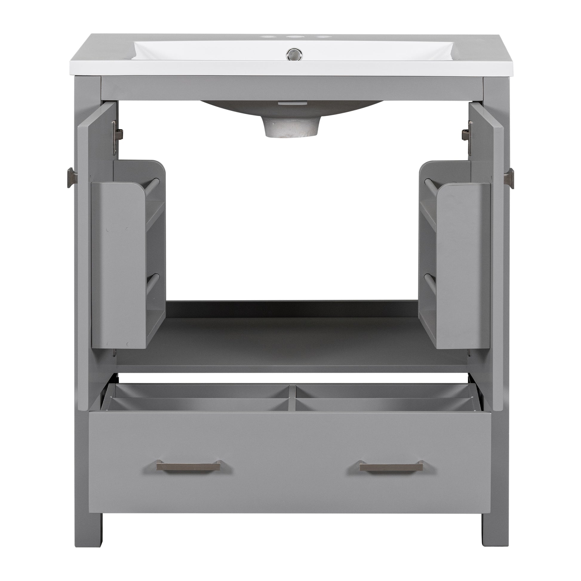 30" Grey Bathroom Vanity With Single Sink, Combo Cabinet Undermount Sink, Bathroom Storage Cabinet With 2 Doors And A Drawer, Soft Closing, Multifunctional Storage, Solid Wood Frame Grey Solid Wood Mdf Resin